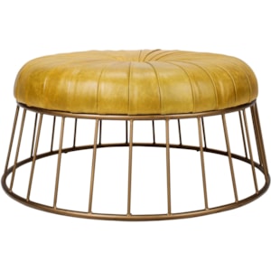 Radcliffe Round Leather Ottoman With Iron Base Sadler S Home Furnishings Ottomans