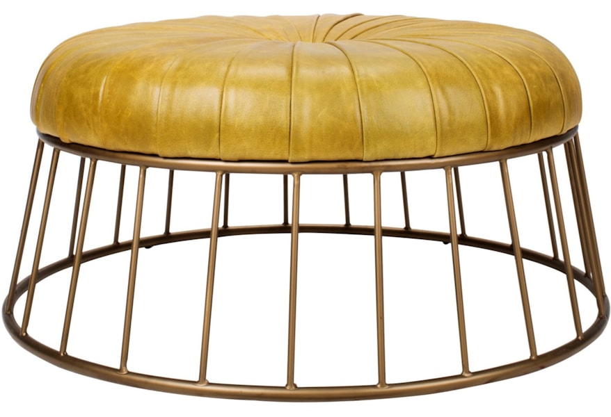 Moe S Home Collection Radcliffe Round Leather Ottoman With Iron