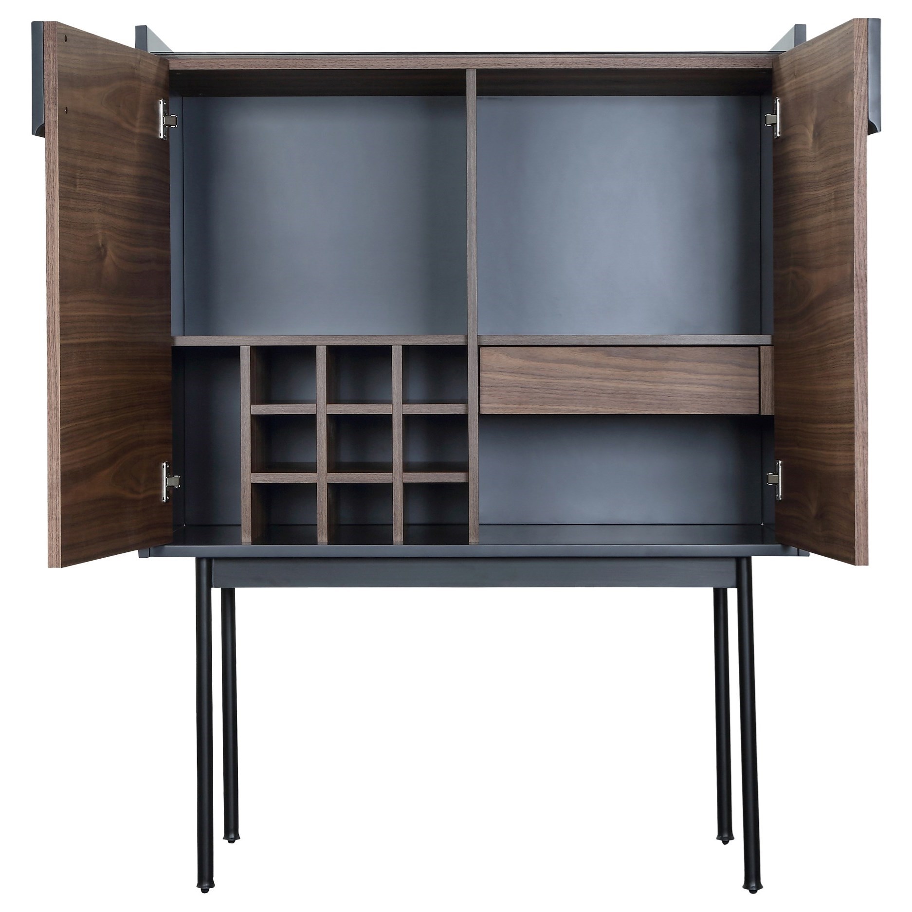 Moe S Home Collection Yasmin Contemporary Two Tone Bar Cabinet With Wine Bottle Storage Stoney Creek Furniture Bar Cabinets