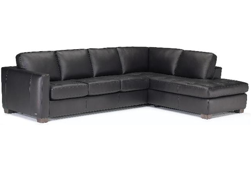 Natuzzi Editions B633 Transitional Leather Sectional Sofa With Tufted Seats And Raf Chaise Wilson S Furniture Sofas Leather Sectional Sofa