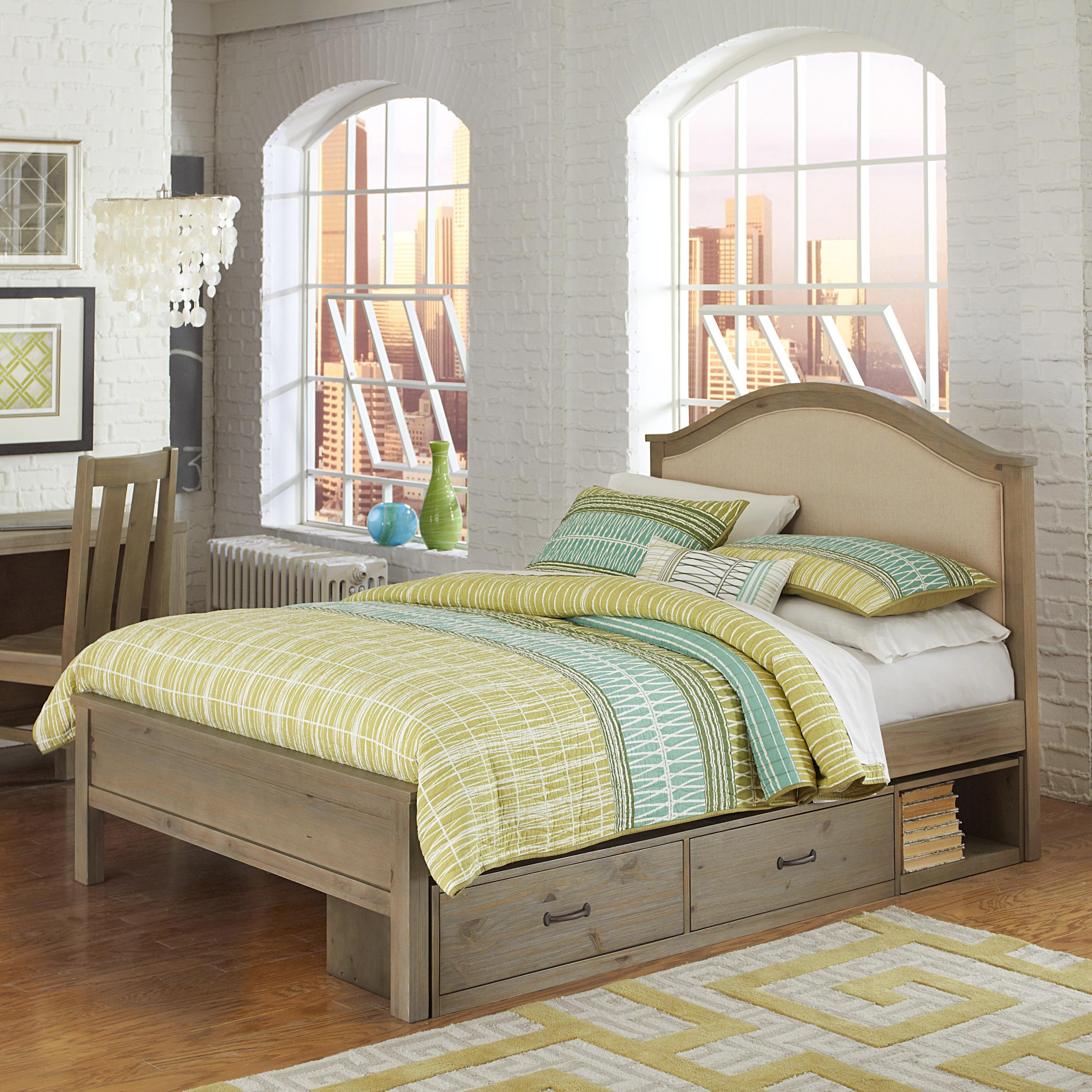 Ne Kids Highlands Full Bailey Bed With Cream Upholstered Headboard And Under Bed Storage Wayside Furniture Platform Beds Low Profile Beds