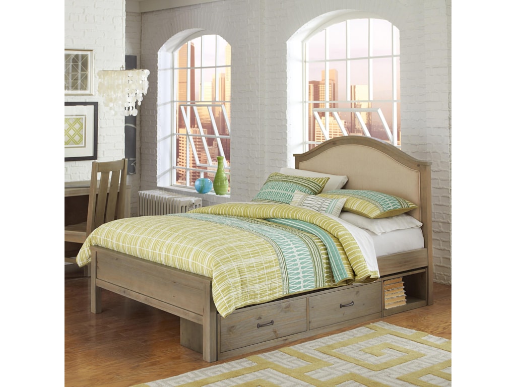 Ne Kids Highlands Full Bailey Bed With Cream Upholstered Headboard And Under Bed Storage Wayside Furniture Platform Beds Low Profile Beds