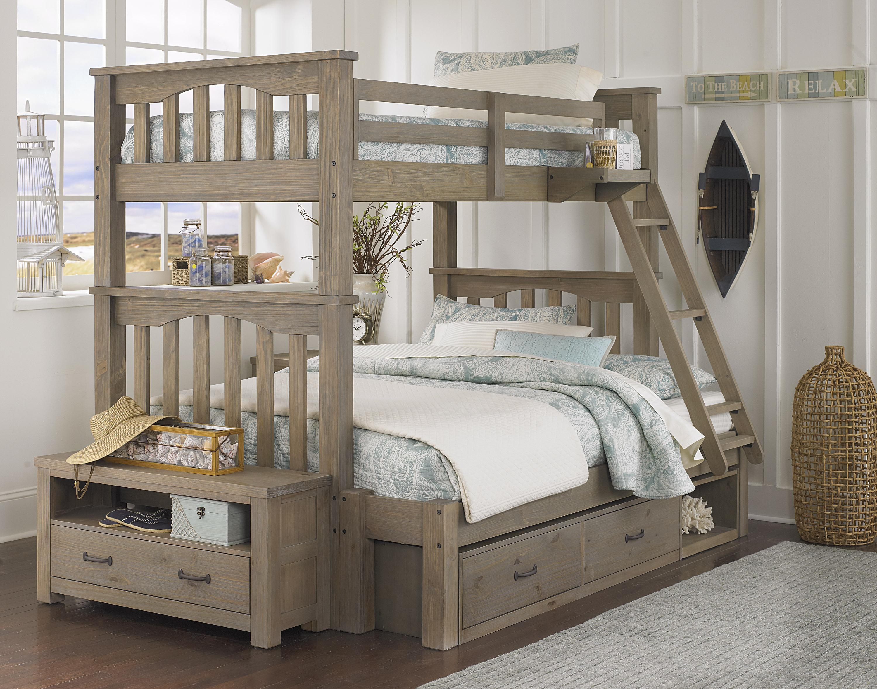 bunk beds with shelves and storage