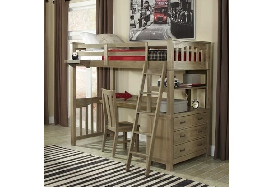 Ne Kids Highlands Mission Style Twin Loft Bed With Desk Belfort Furniture Loft Beds