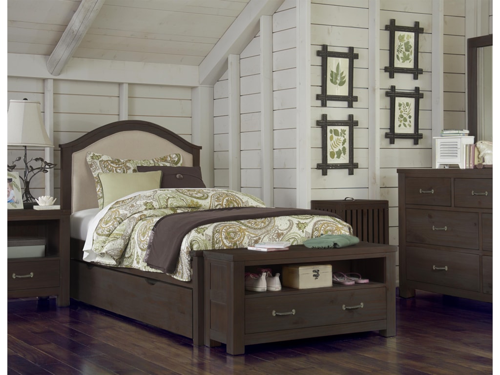 Hillsdale Kids Highlands Twin Bailey Bed With Cream Upholstered Headboard And Under Bed Trundle Wayside Furniture Platform Beds Low Profile Beds