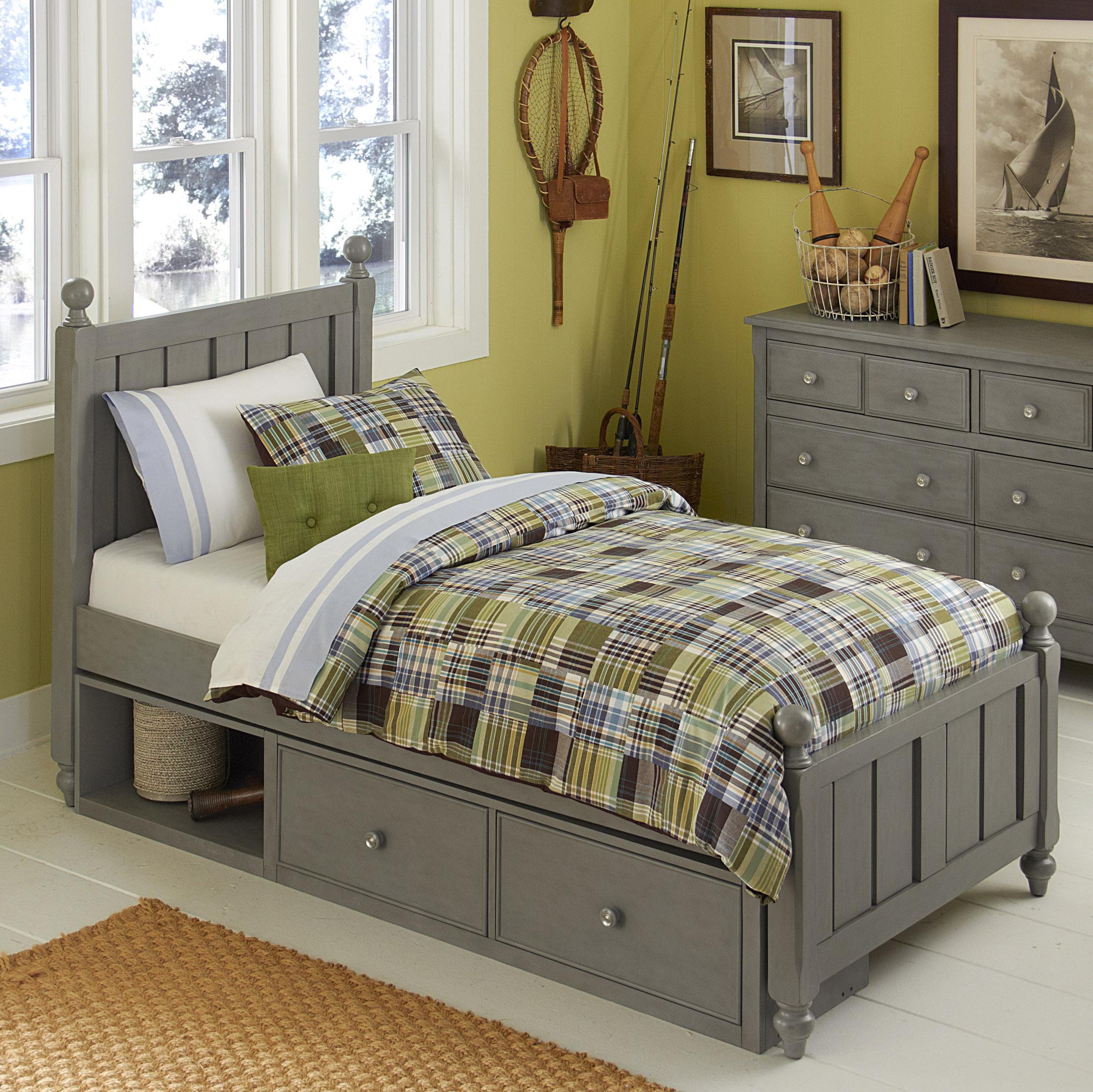 twin bed with dresser underneath