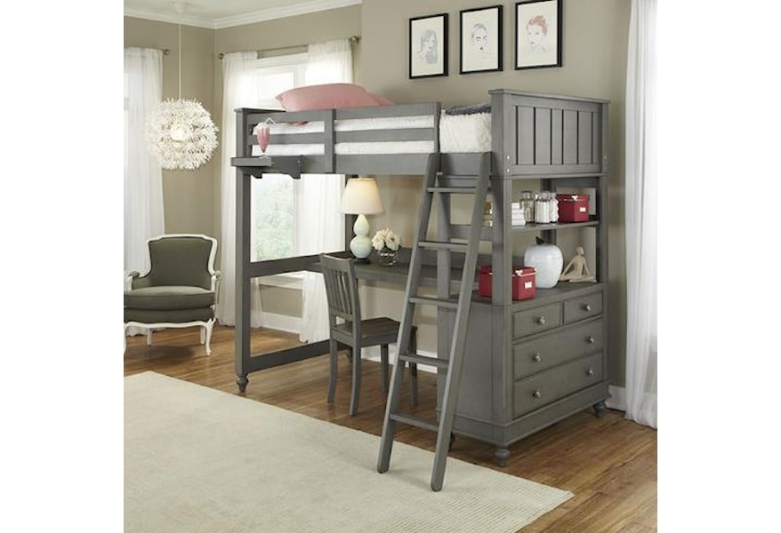 NE Kids Lake House Twin Loft Bed with Desk and Chest | Belfort 