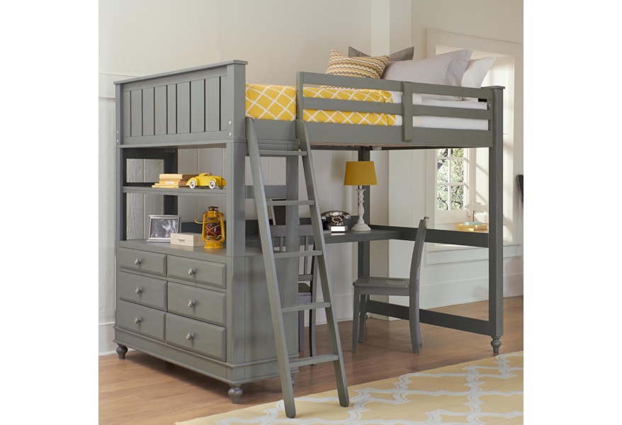 NE Kids Lake House Full Loft Bed with Desk and Dresser | Darvin 