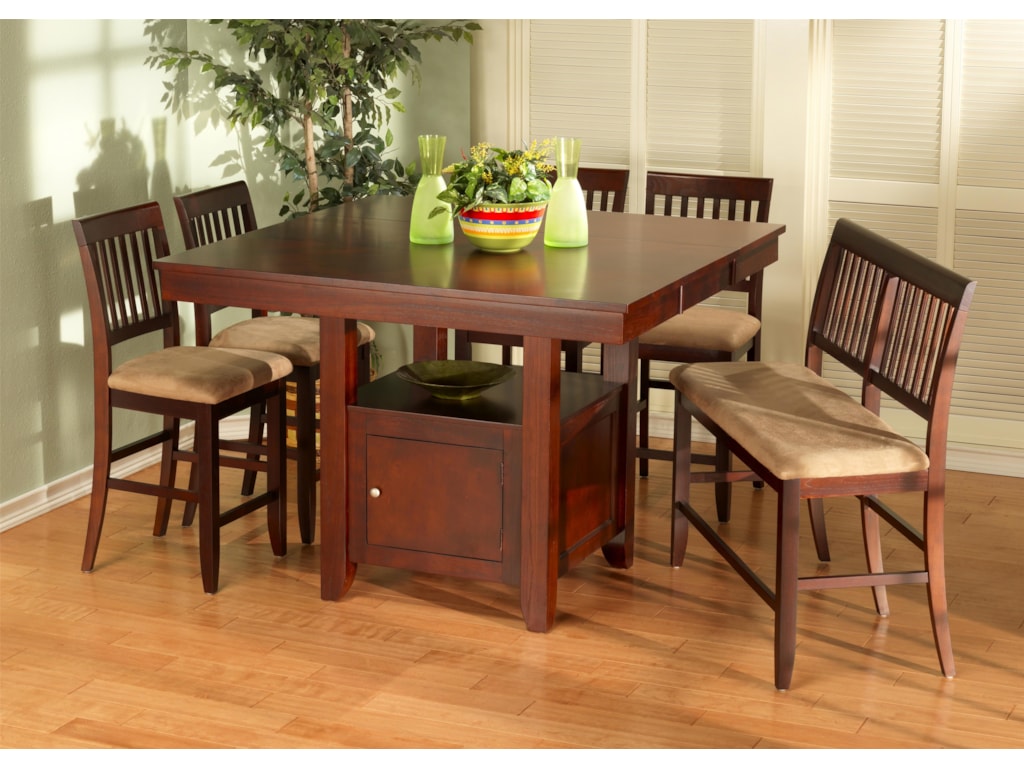 Brendan 6 Piece Storage Counter Table Bench And Counter Chair Set By New Classic At Dunk Bright Furniture