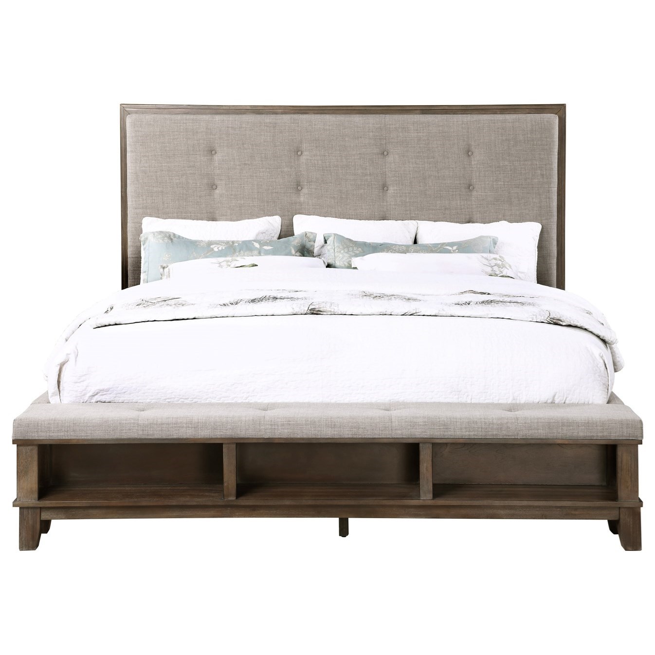 New Classic Cagney 581359405 Transitional Upholstered King Platform Bed With Footboard Storage Sam Levitz Furniture Platform Beds Low Profile Beds