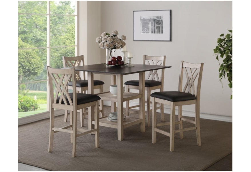 New Classic Paige Casual 5 Piece Counter Height Dining Set With Center Storage A1 Furniture Mattress Pub Table And Stool Sets