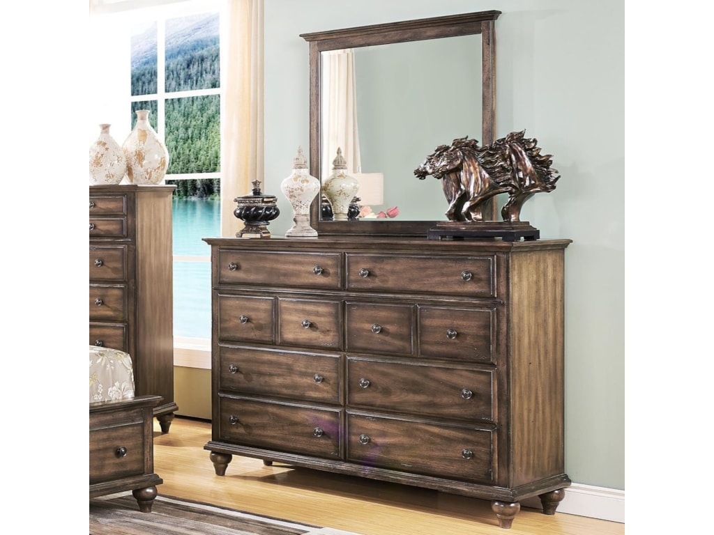 New Classic Fallbrook Eight Drawer Dresser And Mirror With Moulded
