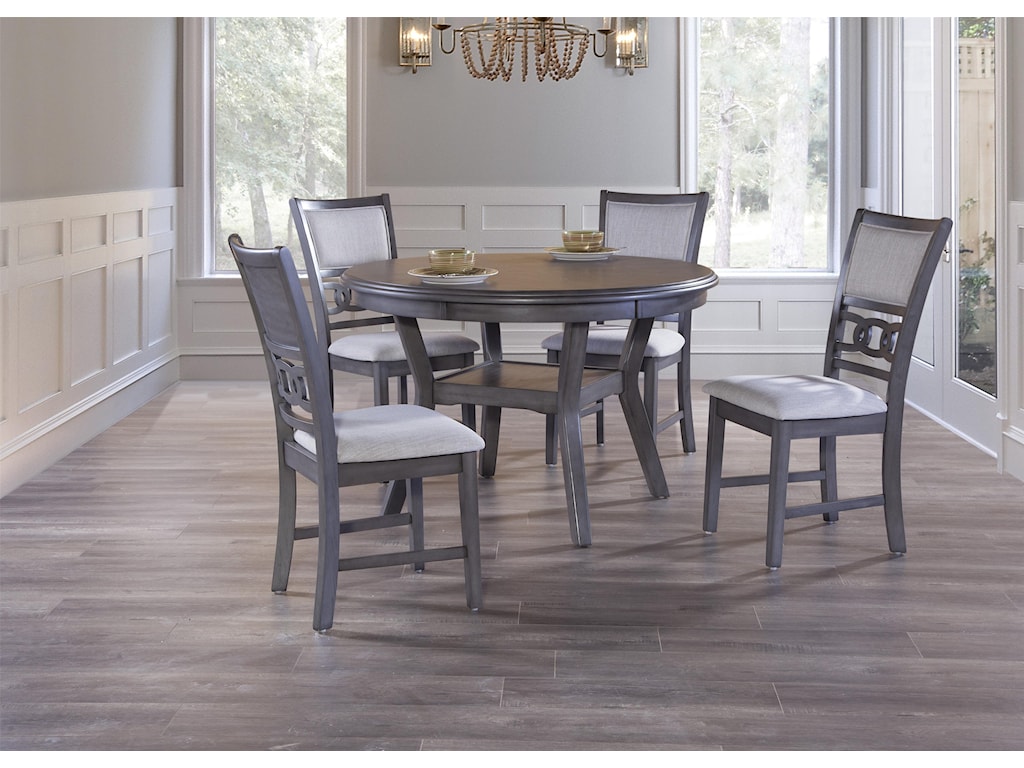 New Classic Gia Gray D1701 50s Gry Dining Table And Chair Set With 4 Chairs And Circle Motif Sam Levitz Furniture Dining 5 Piece Sets