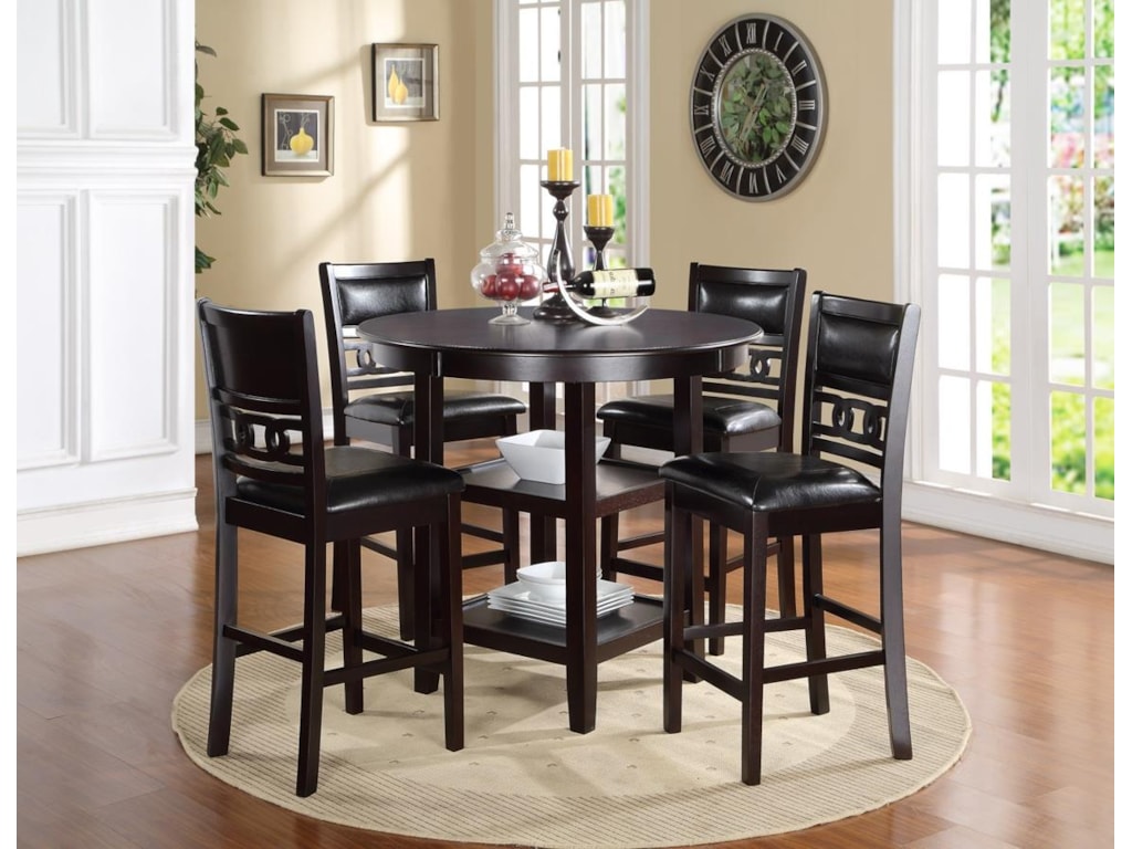 Gia Counter Height Dining Table And Chair Set With 4 Chairs And Circle Motif By New Classic At Steger S Furniture