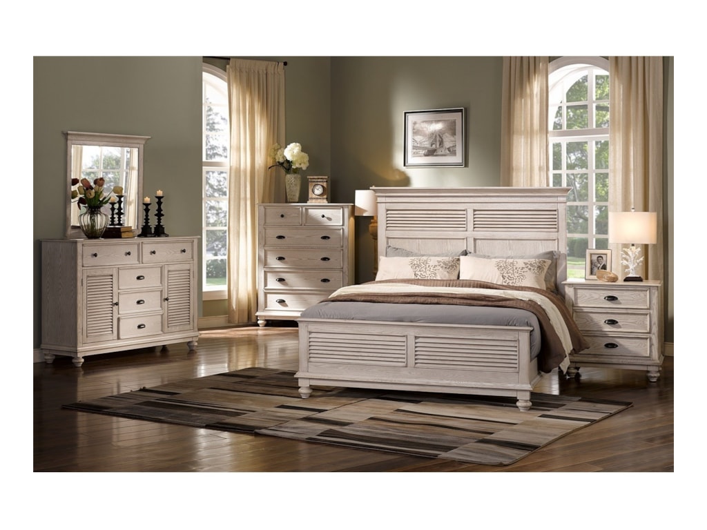 New Classic Lakeport White DriftwoodKing Headboard and Footboard Bed