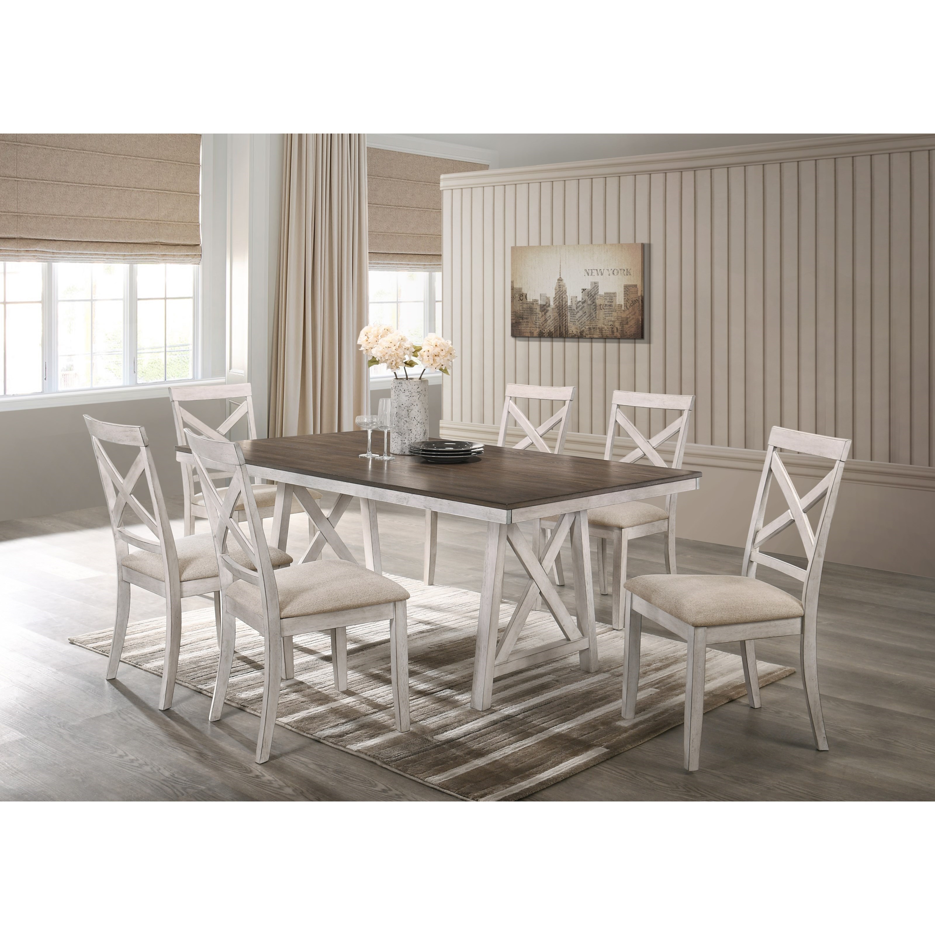 New Classic Somerset Farmhouse 7 Piece Table And Chair Set With