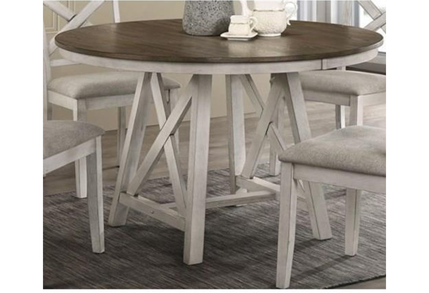 New Classic Somerset D2959 11 Farmhouse Dining Table With Round Wood Top Efo Furniture Outlet Dining Tables