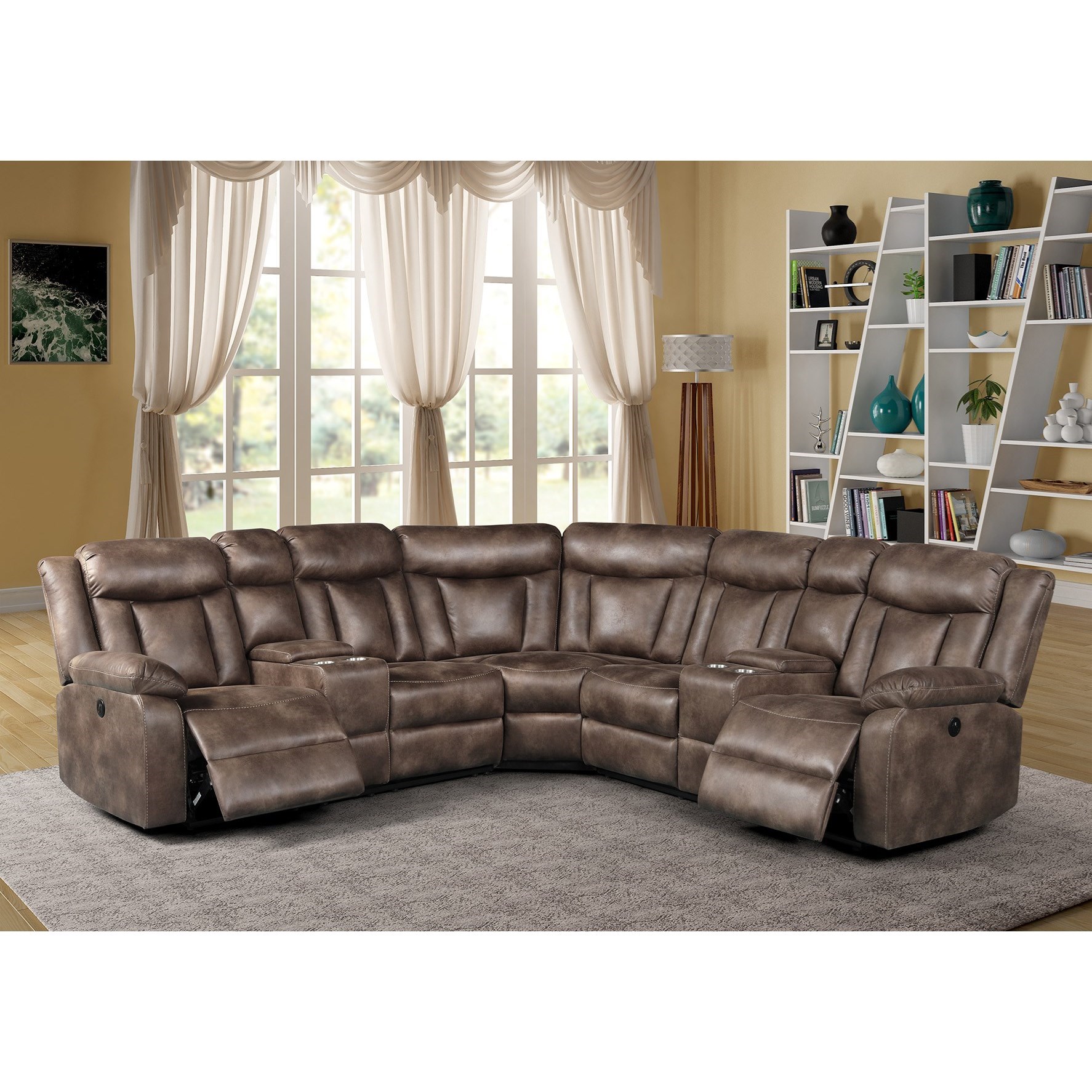 New Classic Stewart Casual Reclining Sectional With Cup Holders A1 Furniture Mattress Reclining Sectional Sofas