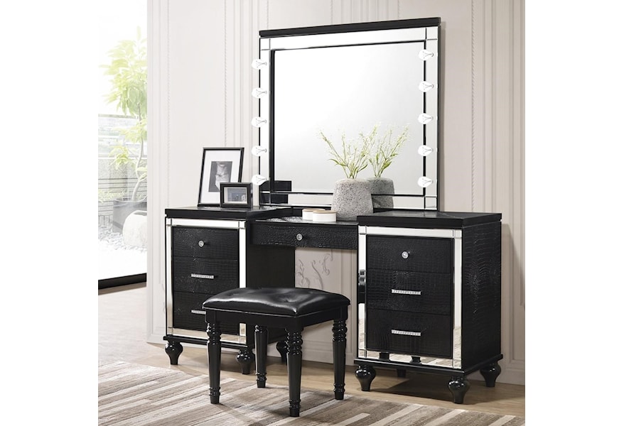 New Classic Valentino Vanity Lighted Mirror And Stool Set A1 Furniture Mattress Vanities Vanity Sets