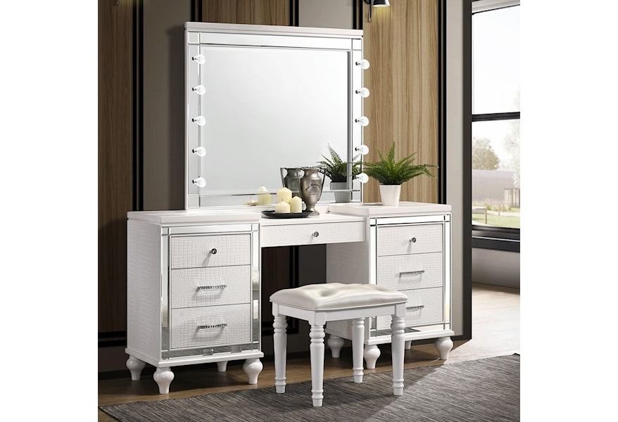 vanity table set with mirror and lights