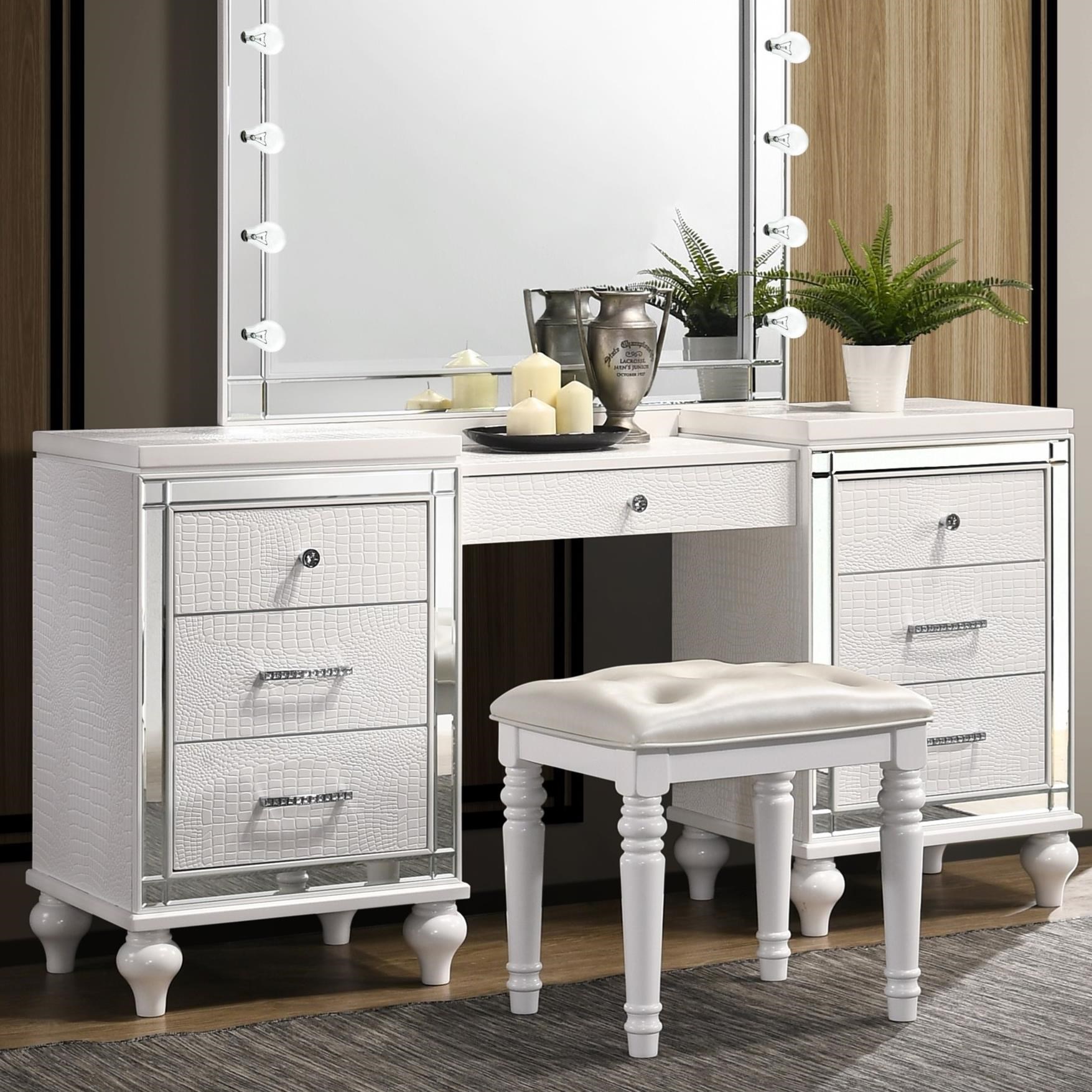 New Classic Valentino Ba9698w 090 7 Drawer Vanity Desk With