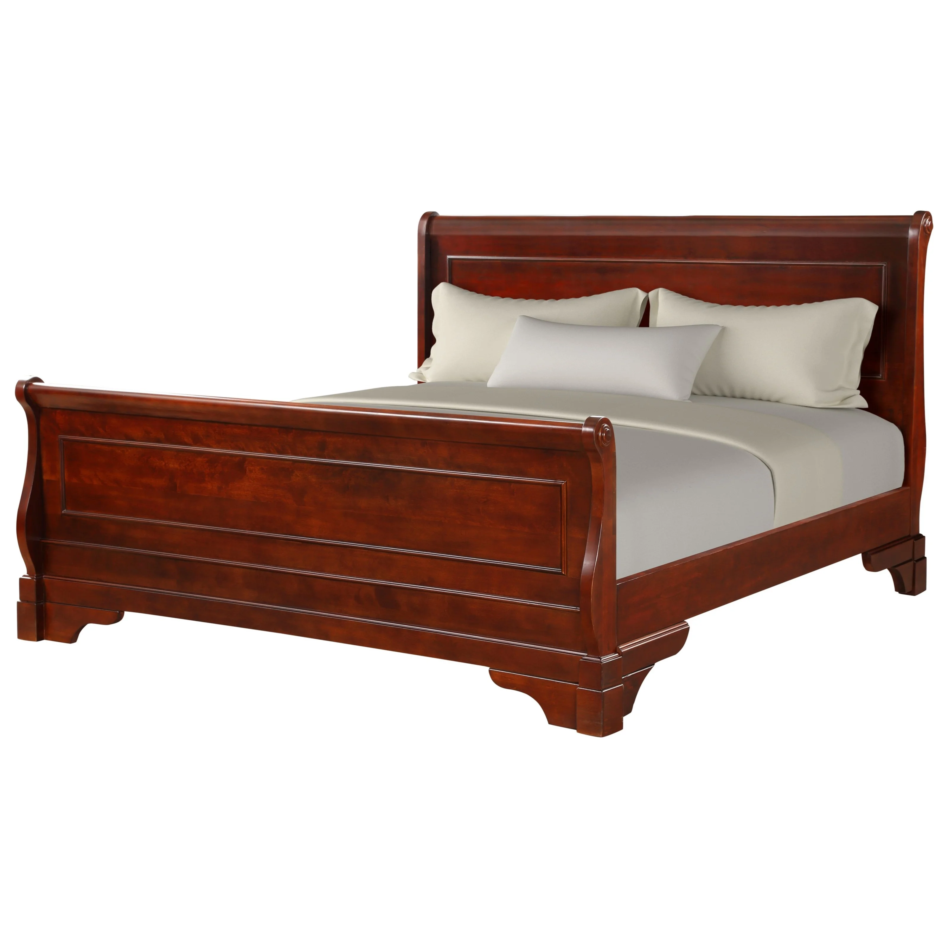 Louis Philip Cherry Sleigh Bed with Headboard, Footboard, and Rails