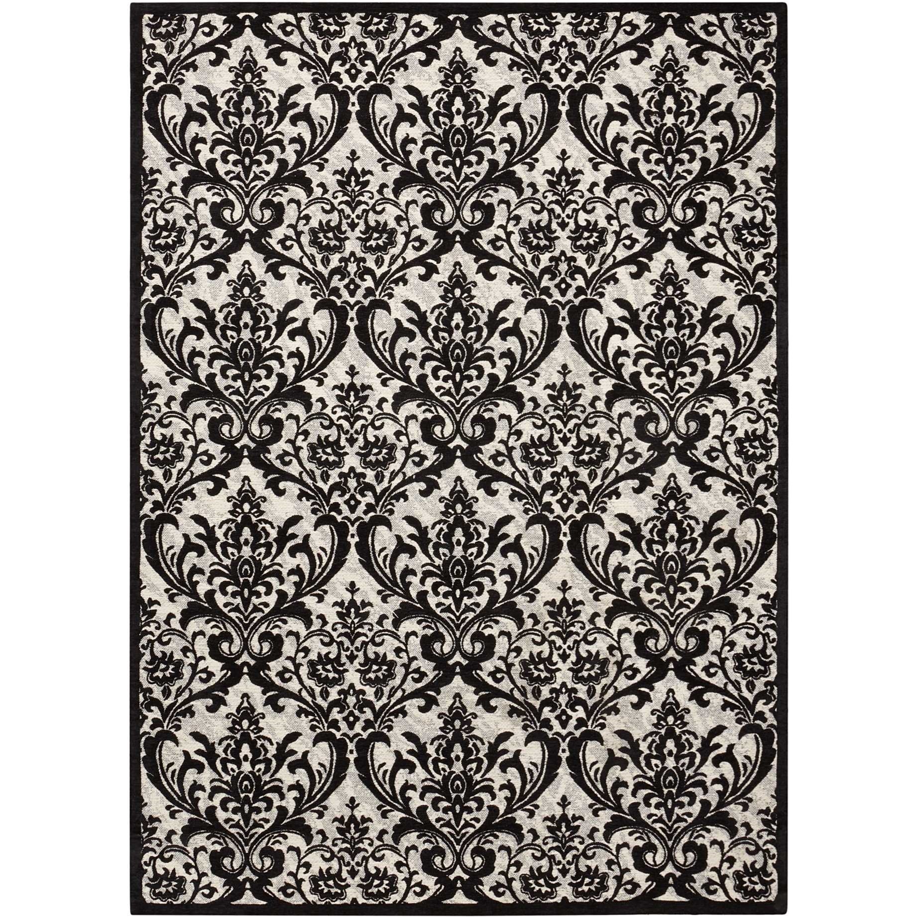 Nourison Damask 5 X 7 Black White Rectangle Rug Home