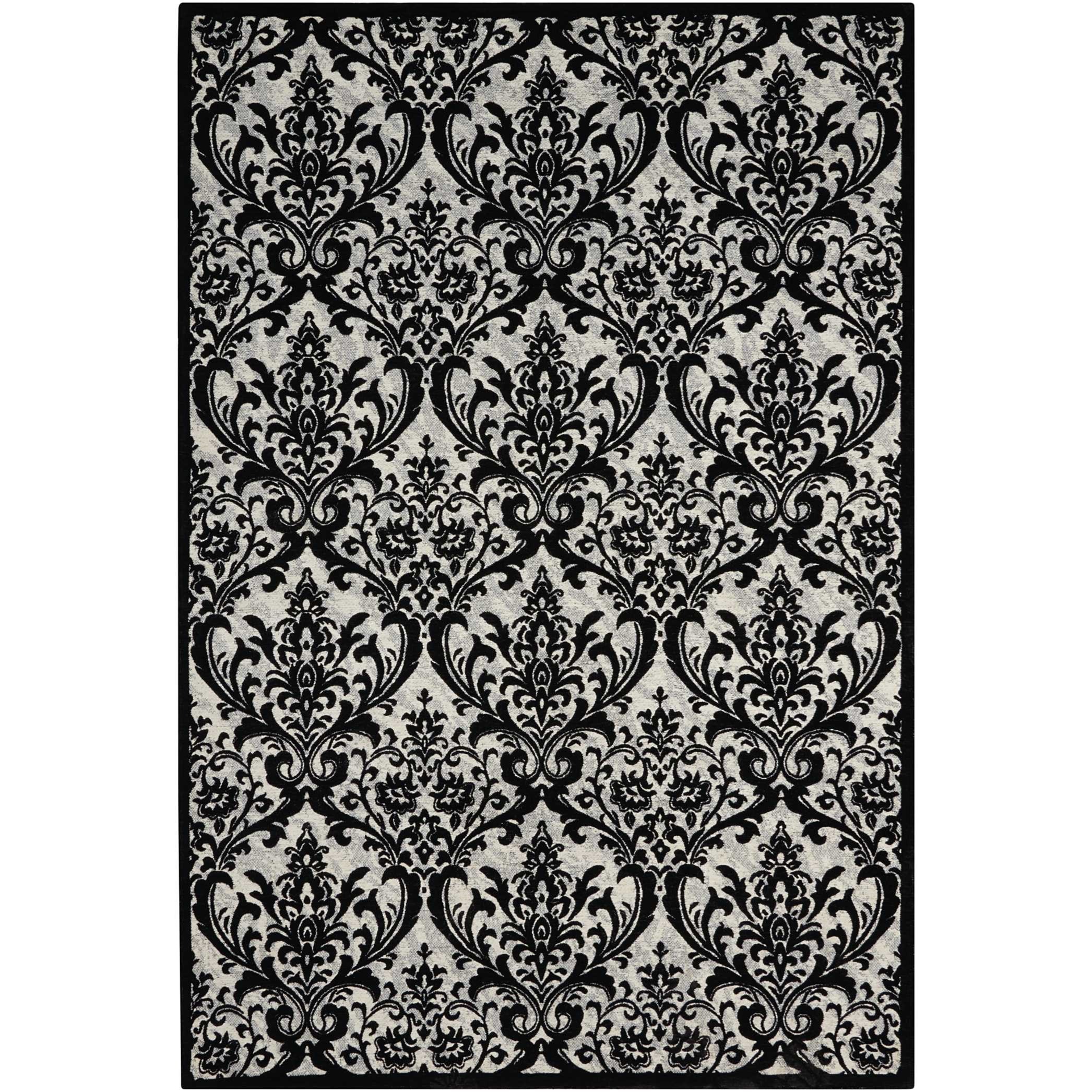 Nourison Damask Das02 Bkwht 8x10 8 X 10 Black White Rectangle