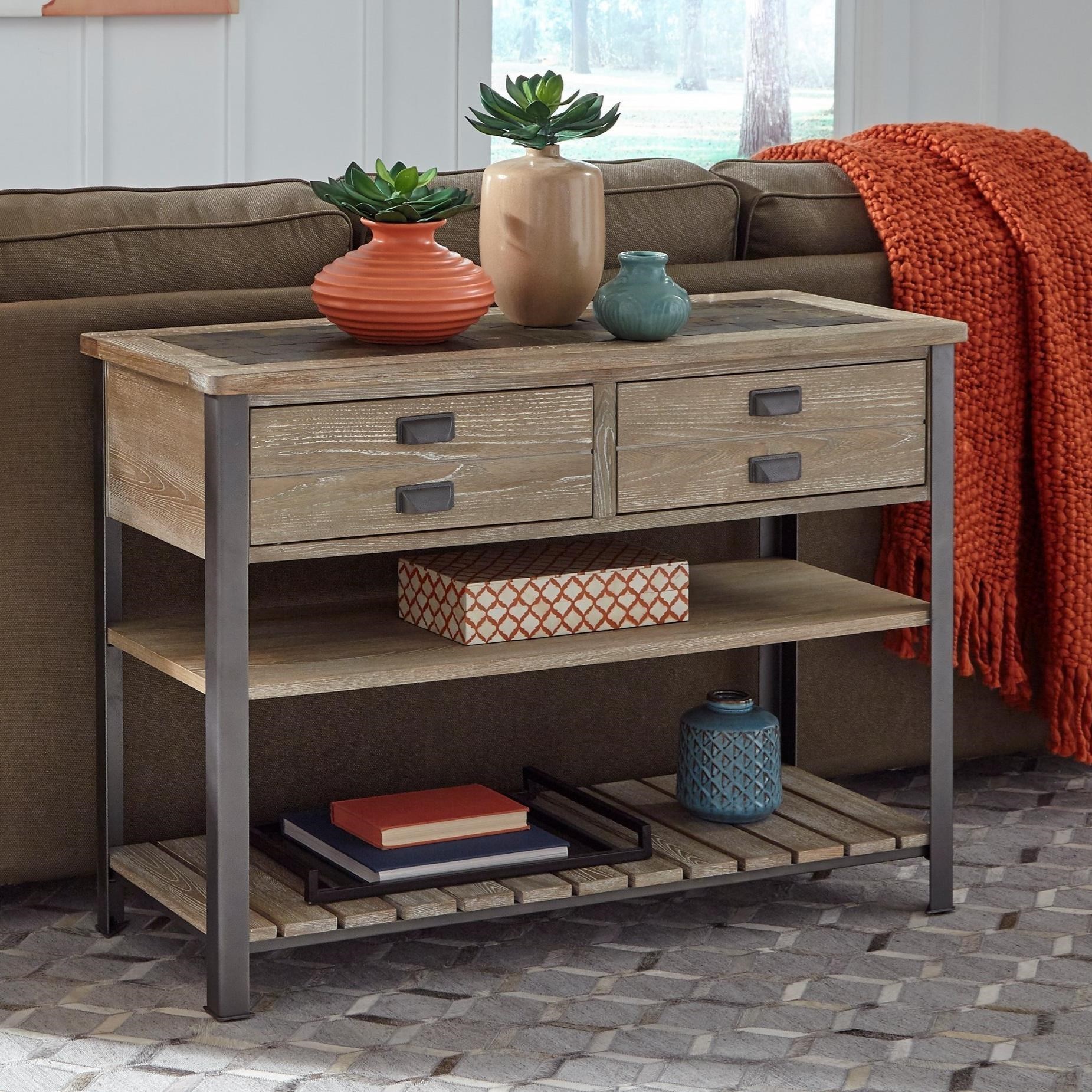 Null Furniture 9918 Sofa Media Console Table With Patchwork Slate