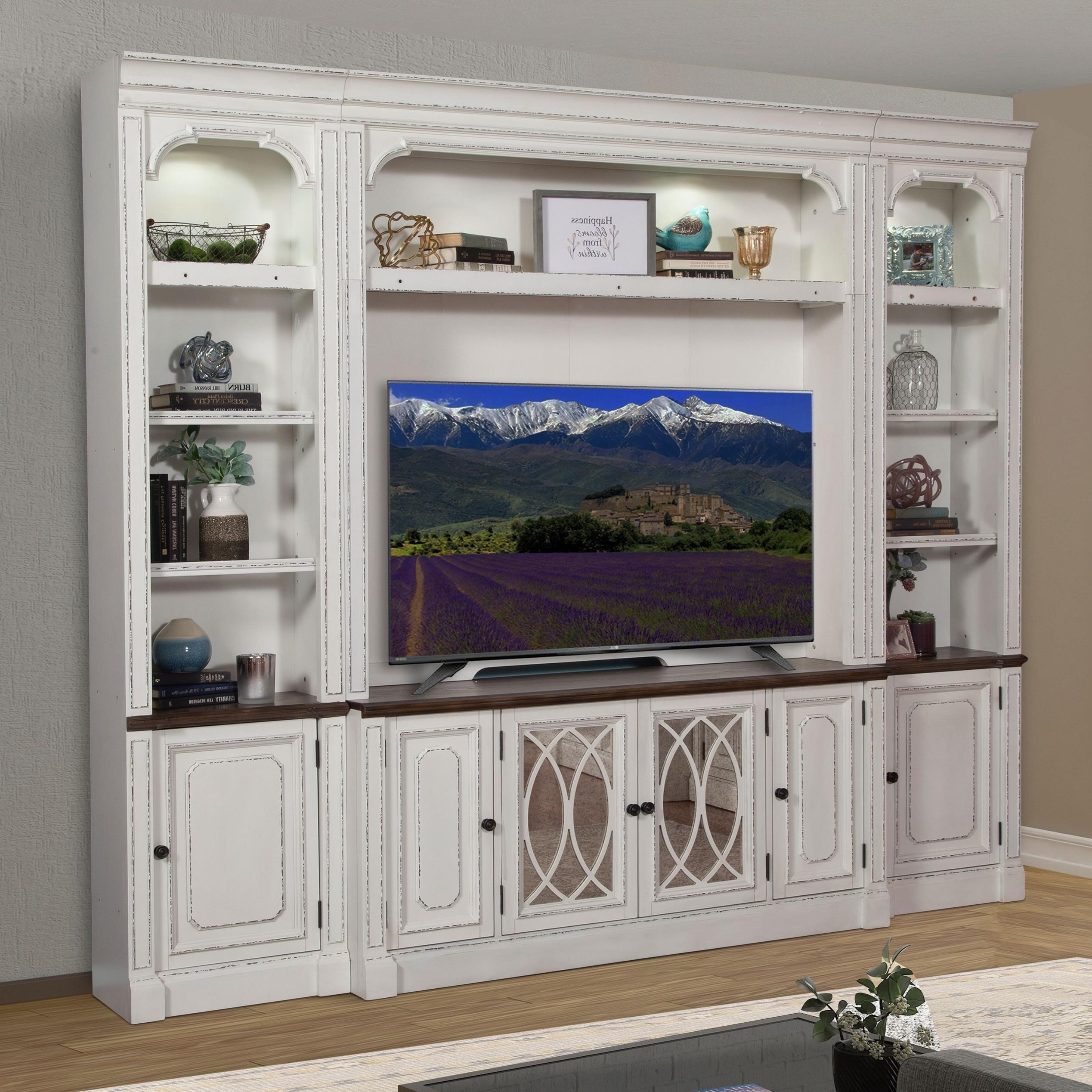 Parker House Provence Relaxed Vintage Entertainment Wall Unit With Display Lighting Hudson S Furniture Wall Unit,Small Space Computer Table Designs For Home In Corner
