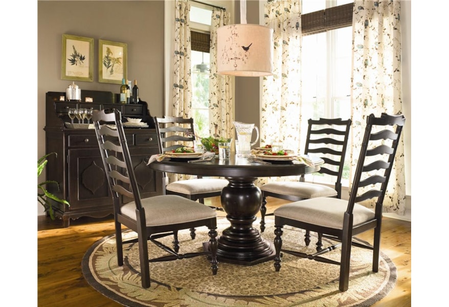 Paula Deen Home Round Dining Table W 4 Ladder Back Side Chairs By Universal At Dubois Furniture