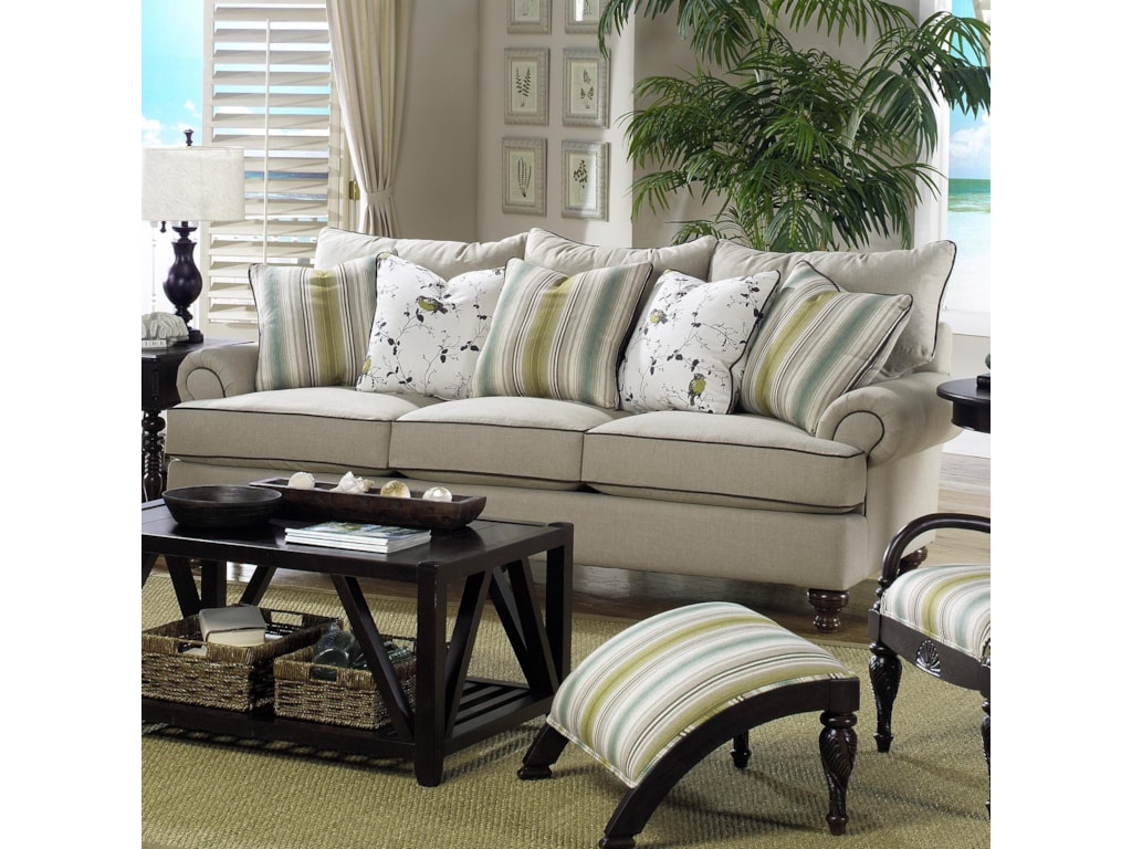 P711700 Traditional Stationary Sofa With Turned Wood Feet By Paula Deen Craftmaster At Hudson S Furniture