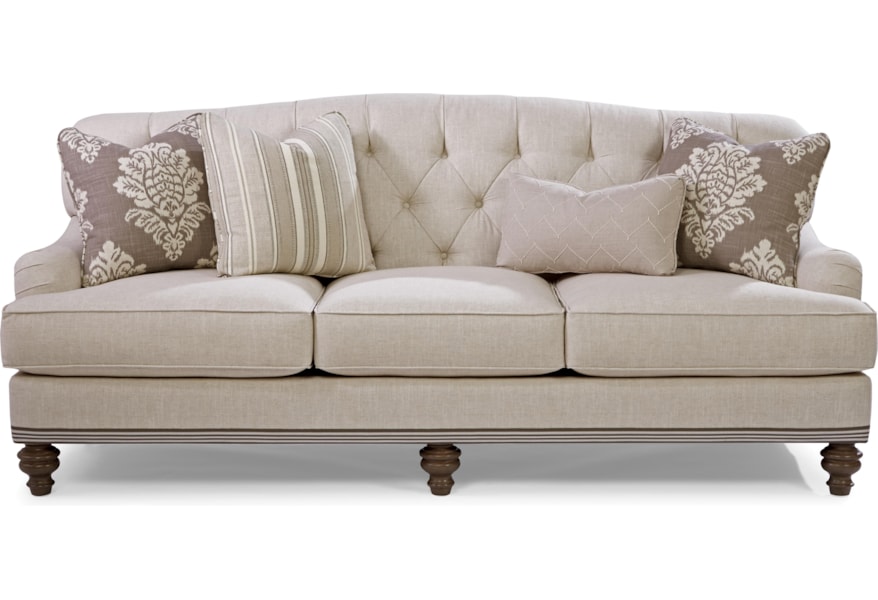 P744900 Traditional Tufted Back Sofa With Ribbon Base Detail By Paula Deen Craftmaster At Dubois Furniture