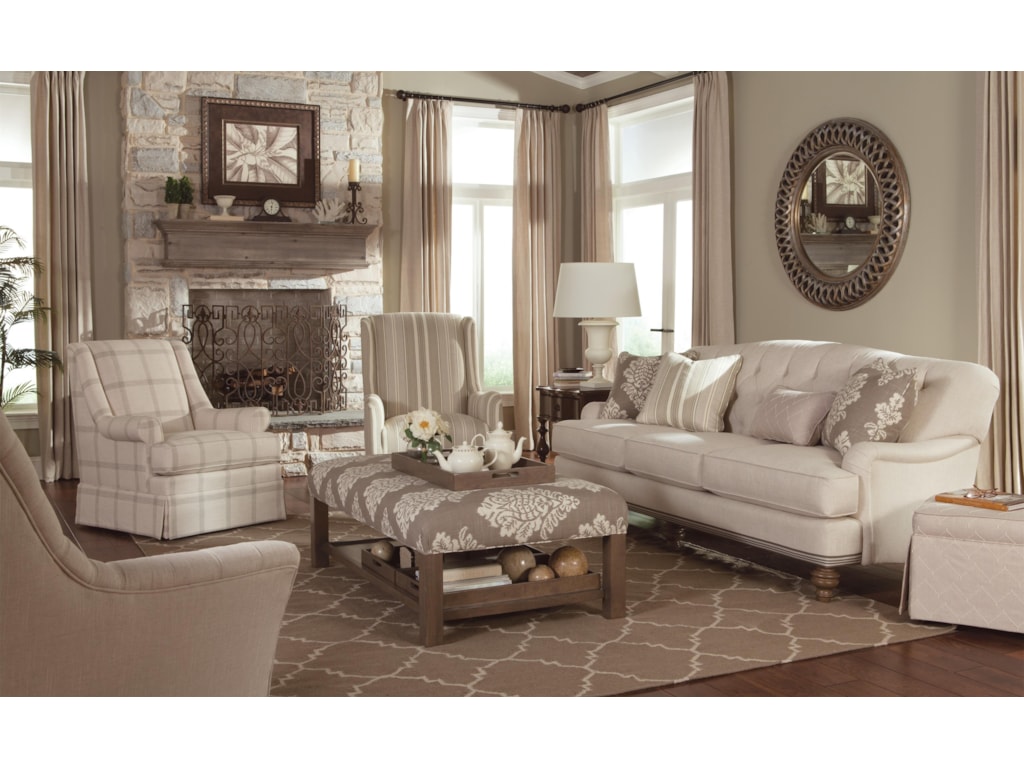 Paula Deen By Craftmaster P744900 Traditional Tufted Back Sofa With Striped Ribbon Base Deatiling Paula Deen By Craftmaster P744900sofa