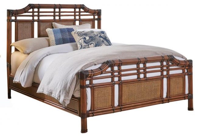 Pelican Reef Palm Island 1102 5651 Atq Kb King Bed With Rattan Panels Baer S Furniture Panel Beds