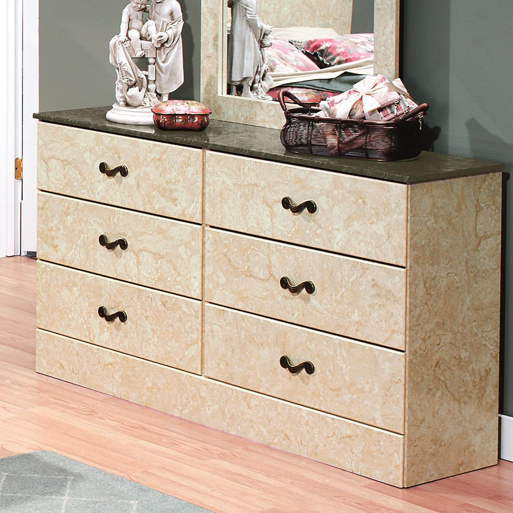 Perdue Sicilian Marble 6586 Two-Tone Faux Marble 6-Drawer Dresser