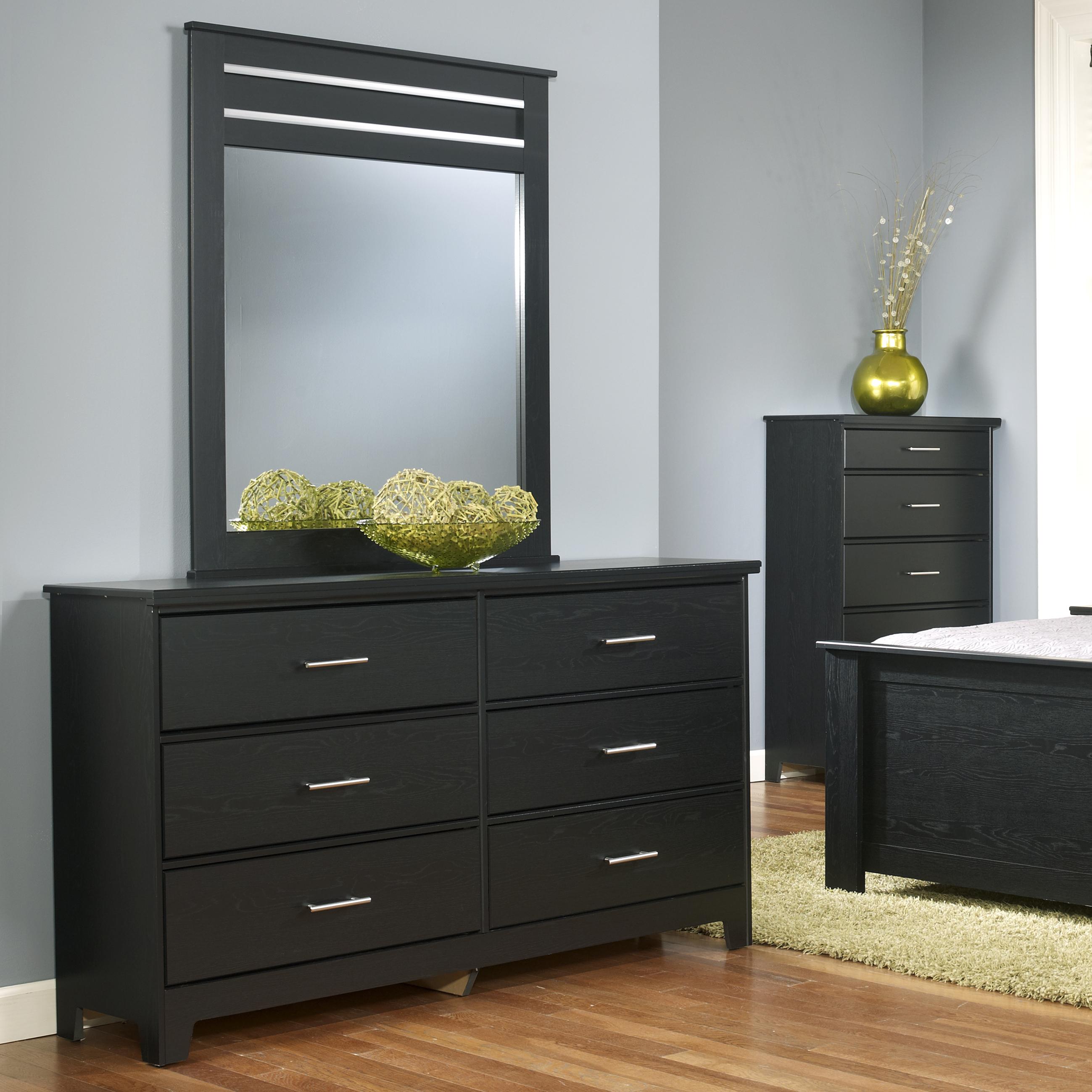 Perdue Manhattan Casual Black Dresser And Mirror Combo With Chrome