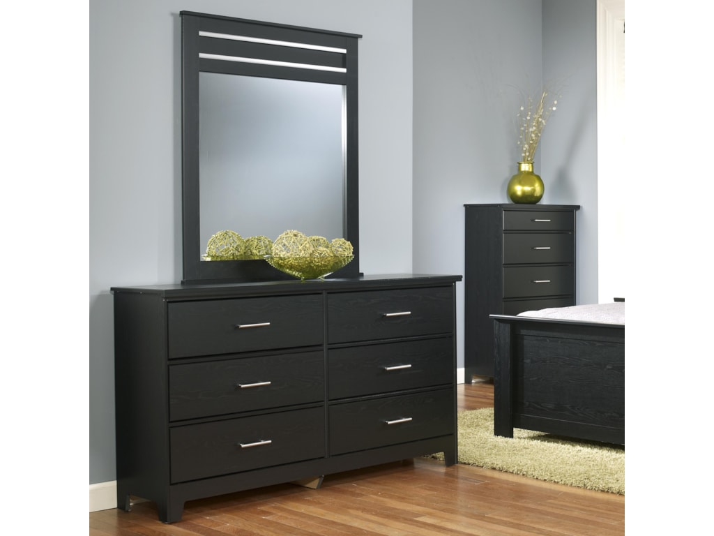 Perdue Manhattan Casual Black Dresser And Mirror Combo With Chrome