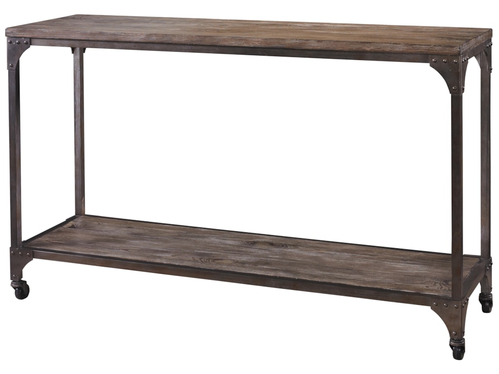 Powell Benjamin Industrial Console Table With Casters Wayside
