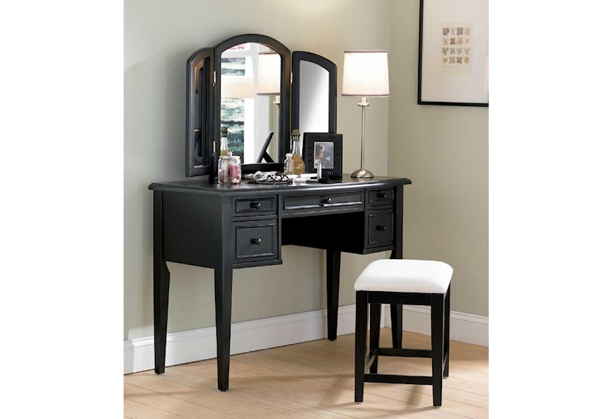 Powell Black Black Vanity Mirror Stool Pedigo Furniture Vanity