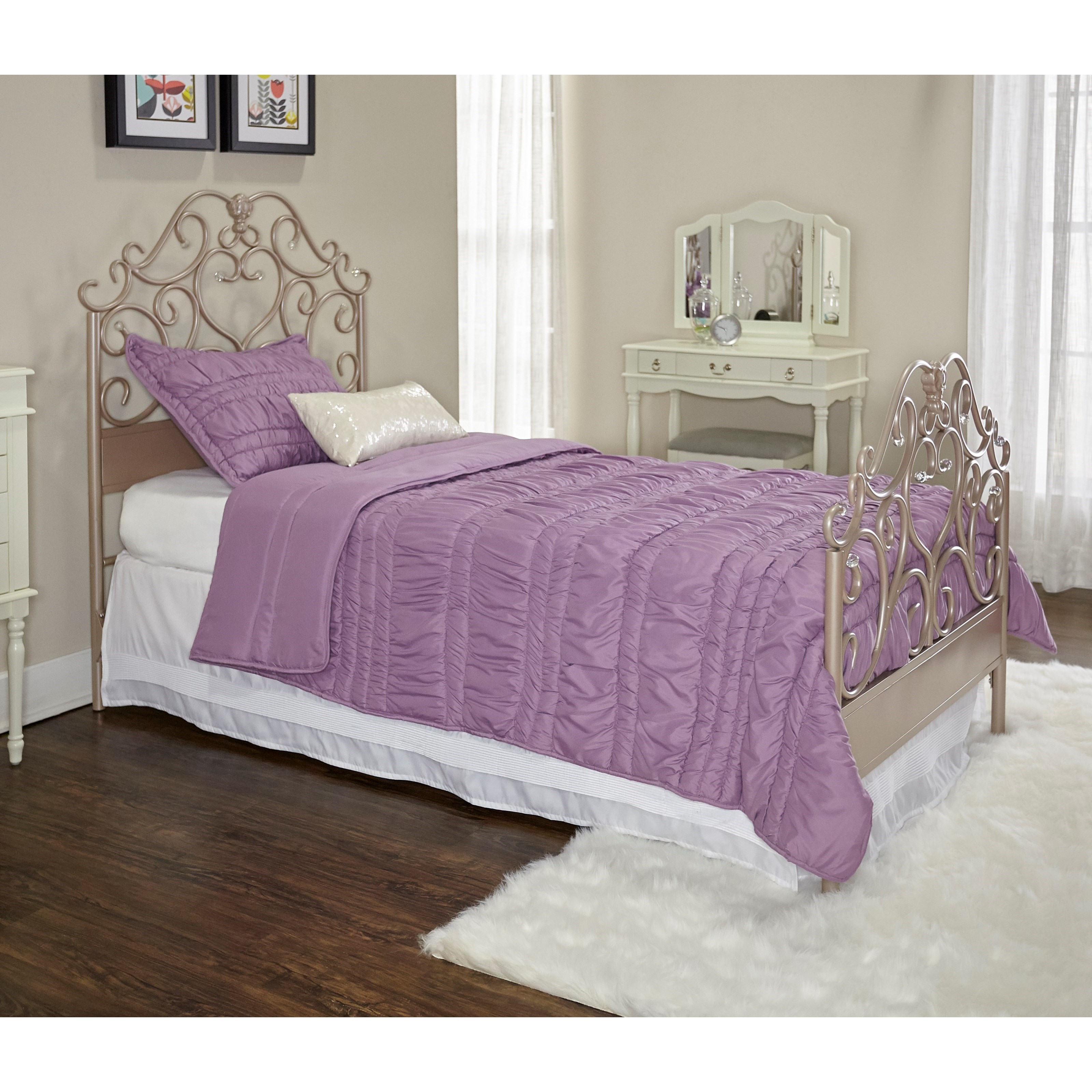 Powell Elizabeth Glam Twin Bed With Rose Gold Metal Frame Bullard Furniture Panel Beds