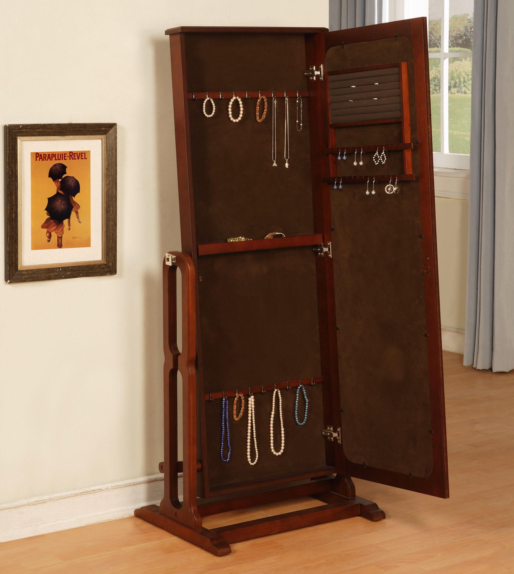 Powell Marquis Cherry Floor Mirror With Jewelry Wardrobe Compartment Wayside Furniture Floor Mirrors