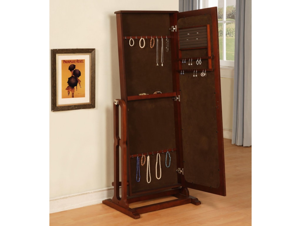 Powell Marquis Cherry Floor Mirror With Jewelry Wardrobe Compartment Wayside Furniture Floor Mirrors