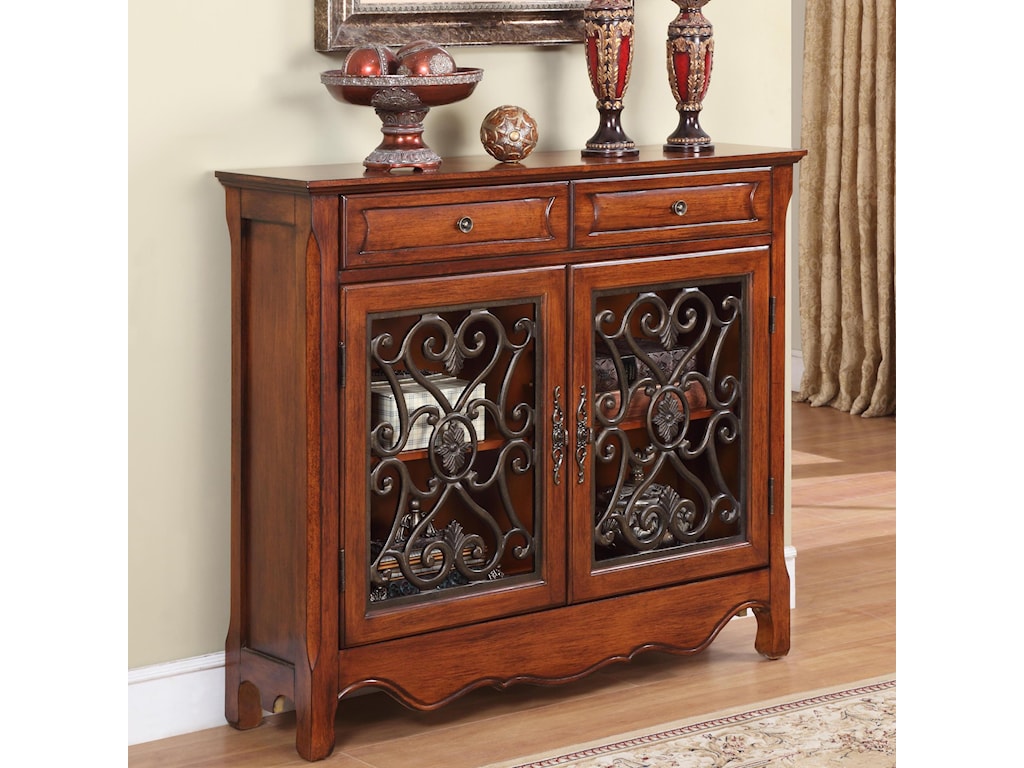 Powell Accents 2 Door Light Cherry Console Cabinet With 2 Drawers