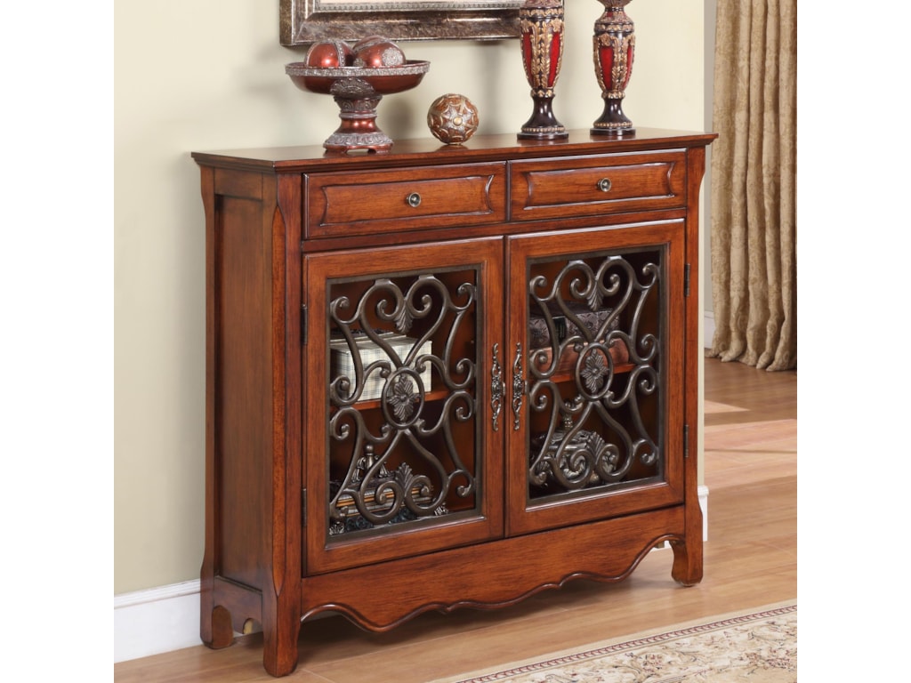 Powell Accents 2 Door Light Cherry Console Cabinet With 2 Drawers