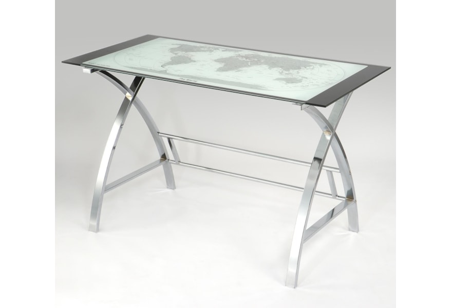 Powell Accents World Map Printing Curved X Sided Computer Desk