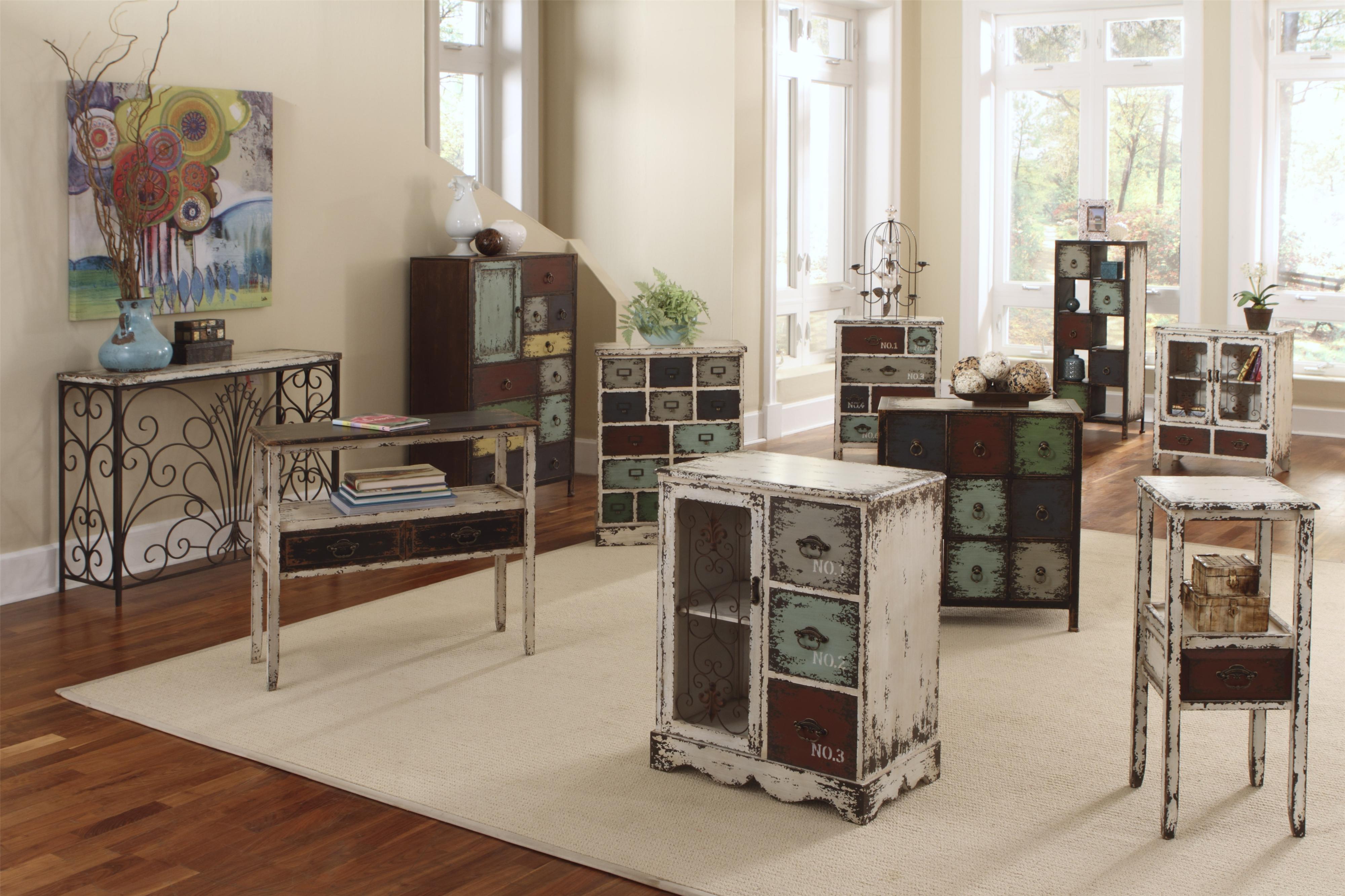 Powell Parcel 2 Door Distressed White Console Cabinet With 2