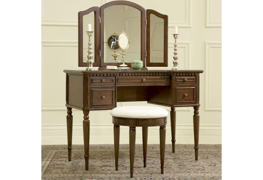 Powell Warm Cherry Vanity Mirror And Stool Set Bullard