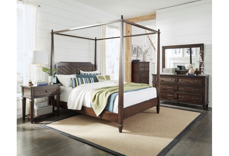 Progressive Furniture Coronado Queen Canopy Bed With Rattan