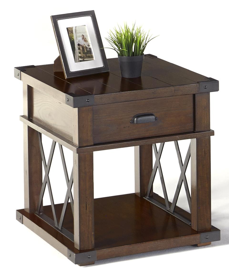 Progressive Furniture Landmark Industrial Rectangular End Table With X Shaped Metal Motifs Darvin Furniture End Table